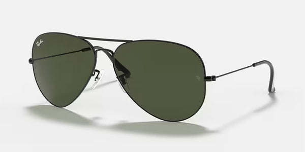 Ray-Ban® Aviator™ Large Metal Sunglasses - Polished Black Frame/G-15 Green Lenses