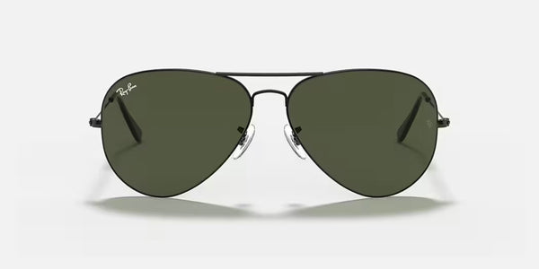 Ray-Ban® Aviator™ Large Metal Sunglasses - Polished Black Frame/G-15 Green Lenses