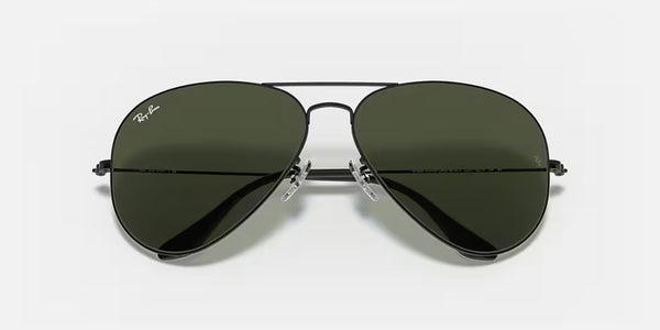 Ray-Ban® Aviator™ Large Metal Sunglasses - Polished Black Frame/G-15 Green Lenses