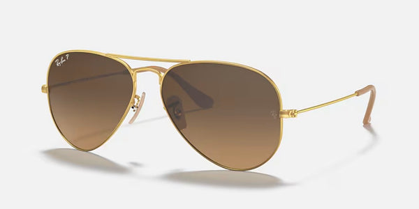 Ray-Ban® Aviator™ Large Metal Sunglasses - Matte Gold Frame/Brown Polarized Lenses