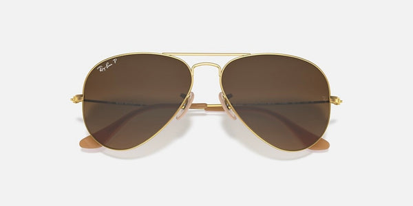 Ray-Ban® Aviator™ Large Metal Sunglasses - Matte Gold Frame/Brown Polarized Lenses