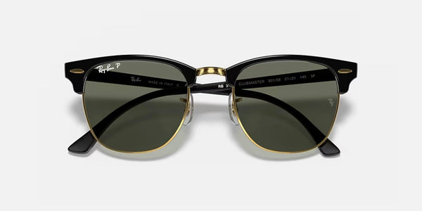 Ray-Ban® Clubmaster™ Sunglasses - Black on Arista Gold Frame/G-15 Green Lenses
