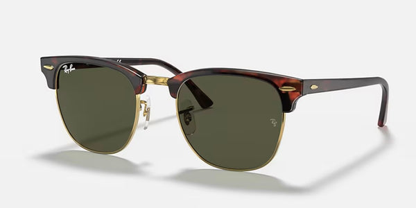 Ray-Ban® Clubmaster™ Sunglasses - Polished Tortoise on Arista Gold Frame/G-15 Green Lenses