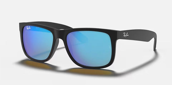 Ray-Ban® Justin™ Sunglasses - Matte Rubber Black Frame/Blue Mirror Lenses