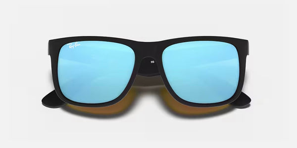 Ray-Ban® Justin™ Sunglasses - Matte Rubber Black Frame/Blue Mirror Lenses