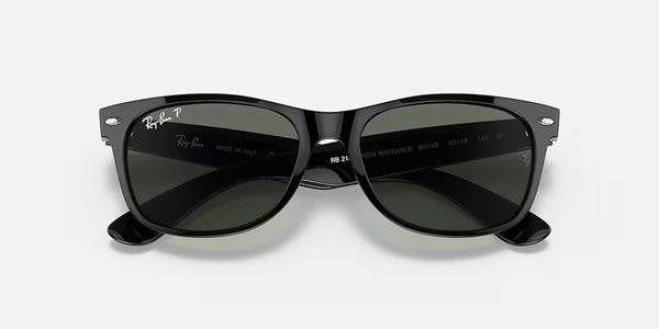 Ray-Ban® New Wayfarer™ Sunglasses - Polished Black Frame/Green Polarized Lenses
