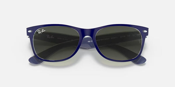 Ray-Ban® New Wayfarer™ Sunglasses - Matte Blue on Transparent Frame/Grey Gradient Lenses