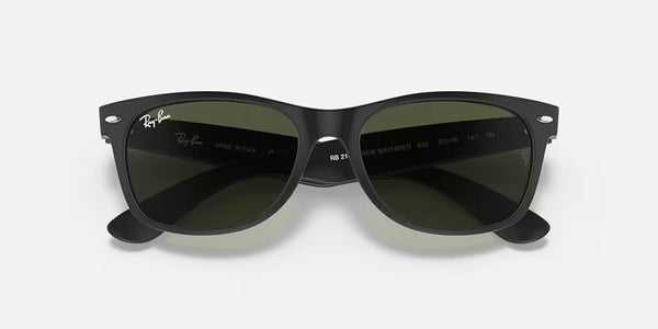 Ray-Ban® New Wayfarer™ Sunglasses - Matte Rubber Black Frame/G-15 Green Lenses
