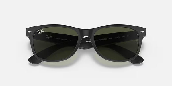 Ray-Ban® New Wayfarer™ Sunglasses - Matte Rubber Black on Black Frame/G-15 Green Lenses