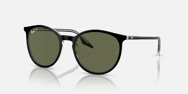 Ray-Ban® RB2204™ Sunglasses - Polished Black on Transparent Frame/Green Polarized Lenses