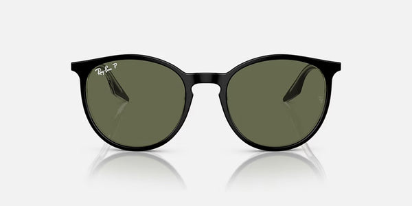 Ray-Ban® RB2204™ Sunglasses - Polished Black on Transparent Frame/Green Polarized Lenses