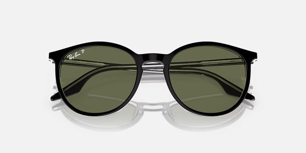 Ray-Ban® RB2204™ Sunglasses - Polished Black on Transparent Frame/Green Polarized Lenses