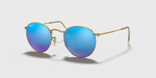 Ray-Ban® Round Metal™ Sunglasses - Matte Arista Gold Frame/Blue Mirror Polarized Lenses