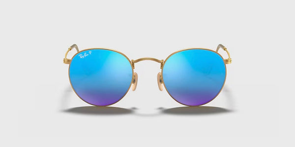 Ray-Ban® Round Metal™ Sunglasses - Matte Arista Gold Frame/Blue Mirror Polarized Lenses