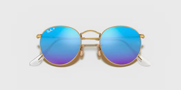 Ray-Ban® Round Metal™ Sunglasses - Matte Arista Gold Frame/Blue Mirror Polarized Lenses
