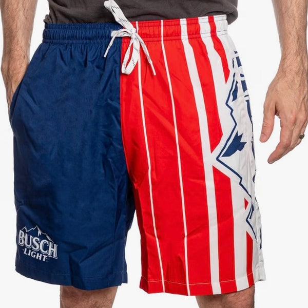 Officially Licensed Busch Light Men's Boardshorts - Red/White/Navy Label Design
