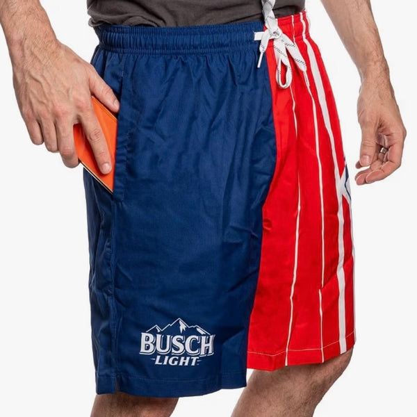 Officially Licensed Busch Light Men's Boardshorts - Red/White/Navy Label Design