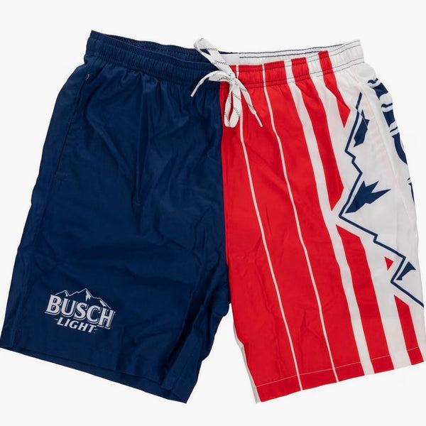 Officially Licensed Busch Light Men's Boardshorts - Red/White/Navy Label Design