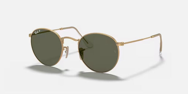 Ray-Ban® Round Metal™ Sunglasses - Matte Arista Gold Frame/G-15 Green Polarized Lenses