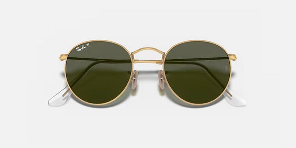 Ray-Ban® Round Metal™ Sunglasses - Matte Arista Gold Frame/G-15 Green Polarized Lenses