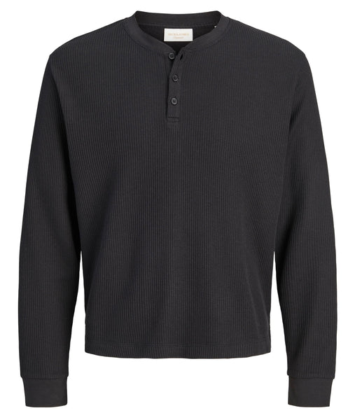 Jack & Jones Regular Long Sleeve Henley Tee - Black