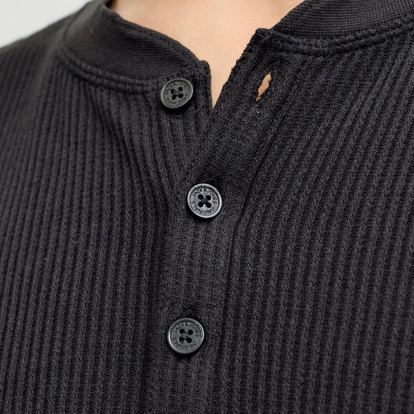 Jack & Jones Regular Long Sleeve Henley Tee - Black