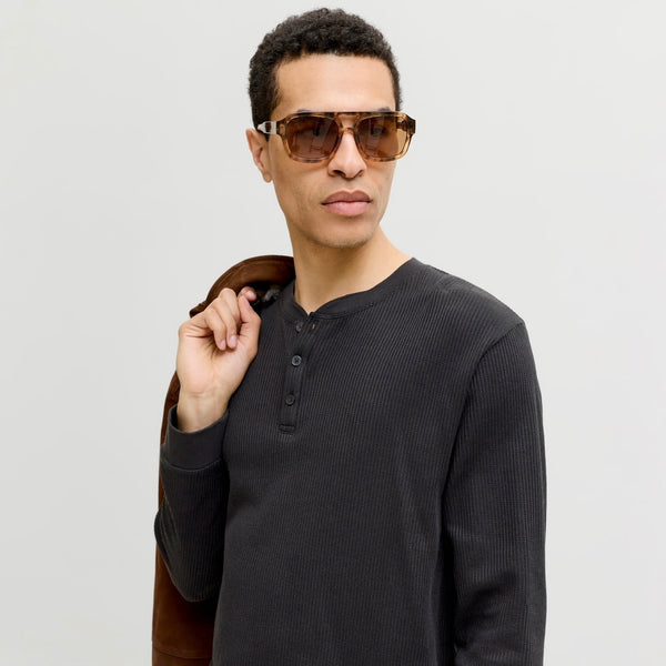 Jack & Jones Regular Long Sleeve Henley Tee - Black