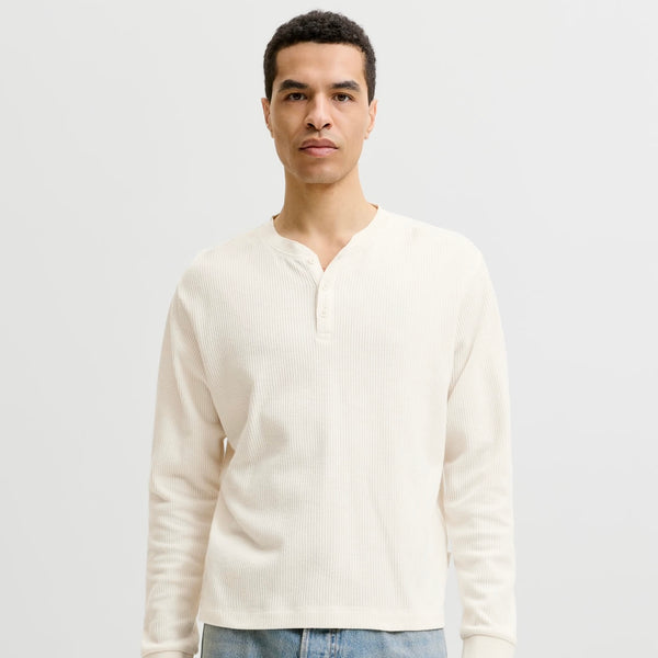 Jack & Jones Regular Long Sleeve Henley Tee - Antique White