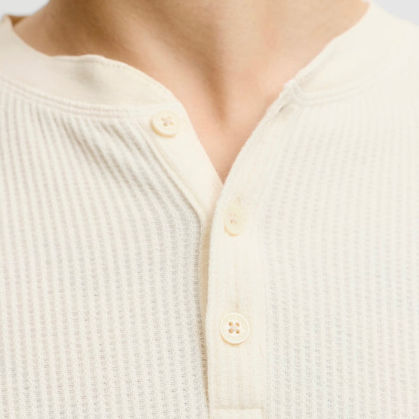 Jack & Jones Regular Long Sleeve Henley Tee - Antique White