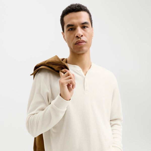 Jack & Jones Regular Long Sleeve Henley Tee - Antique White