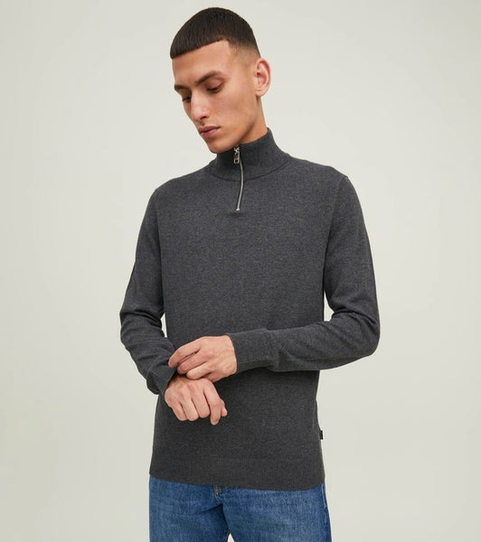 Jack & Jones Eemil Knit Half Zip Noos Lightweight Cardigan - Dark Grey Melange