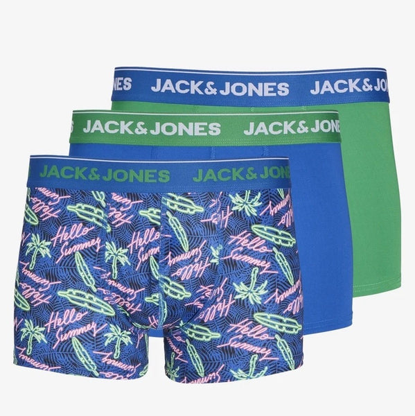 Jack & Jones Men's 3 Pack Microfibre Trunks - Victoria Blue