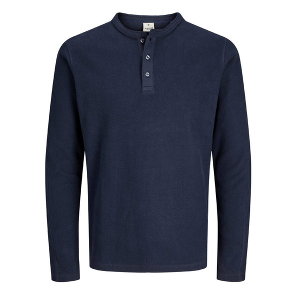 Jack & Jones Jprblutyrell Henley Long Sleeve Tee - Night Sky