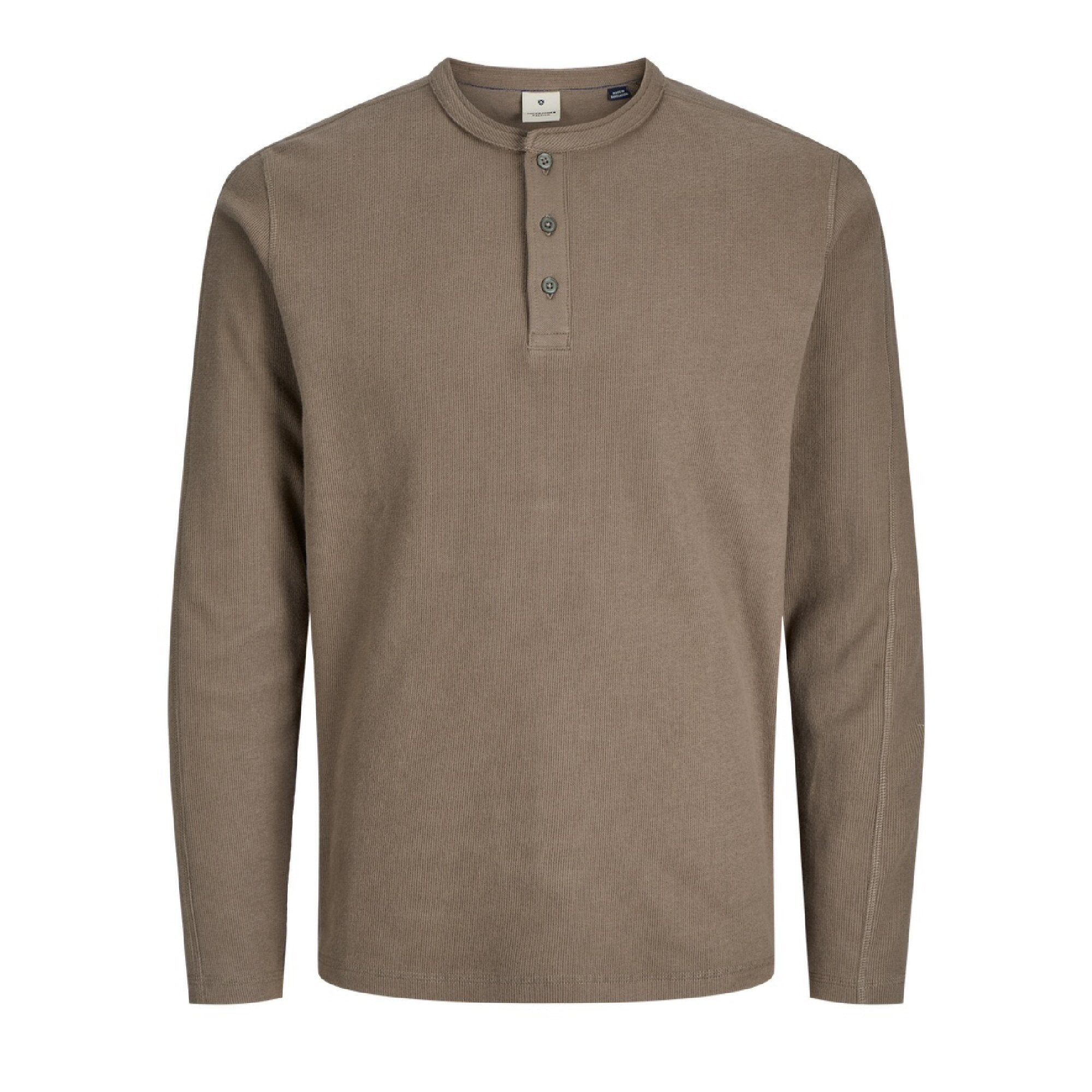 Jack & Jones Jprblutyrell Henley Long Sleeve Tee - Walnut