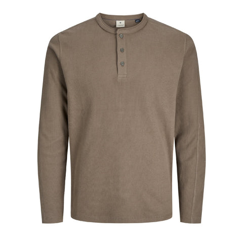 Jack & Jones Jprblutyrell Henley Long Sleeve Tee - Walnut