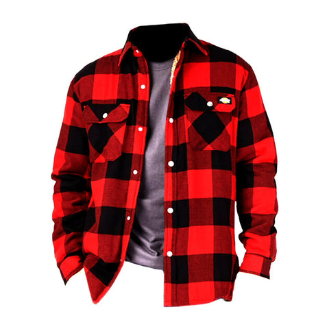 Dickies Men's Sherpa Lined Flannel Shirt Jacket with Hydroshield - Red/Black Buffalo Plaid