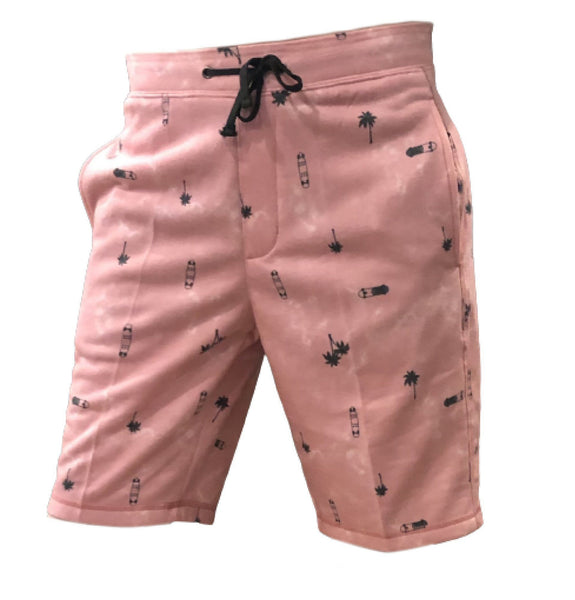 Ultra Soft Men's Lounge Shorts - Palm Tree Pattern - Pink